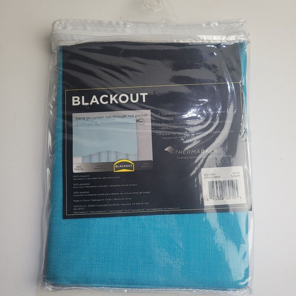 NEW Eclipse Kendall Turquoise Blackout Thermal Curtain Panel 42x63in #CT5 - Picture 3 of 3